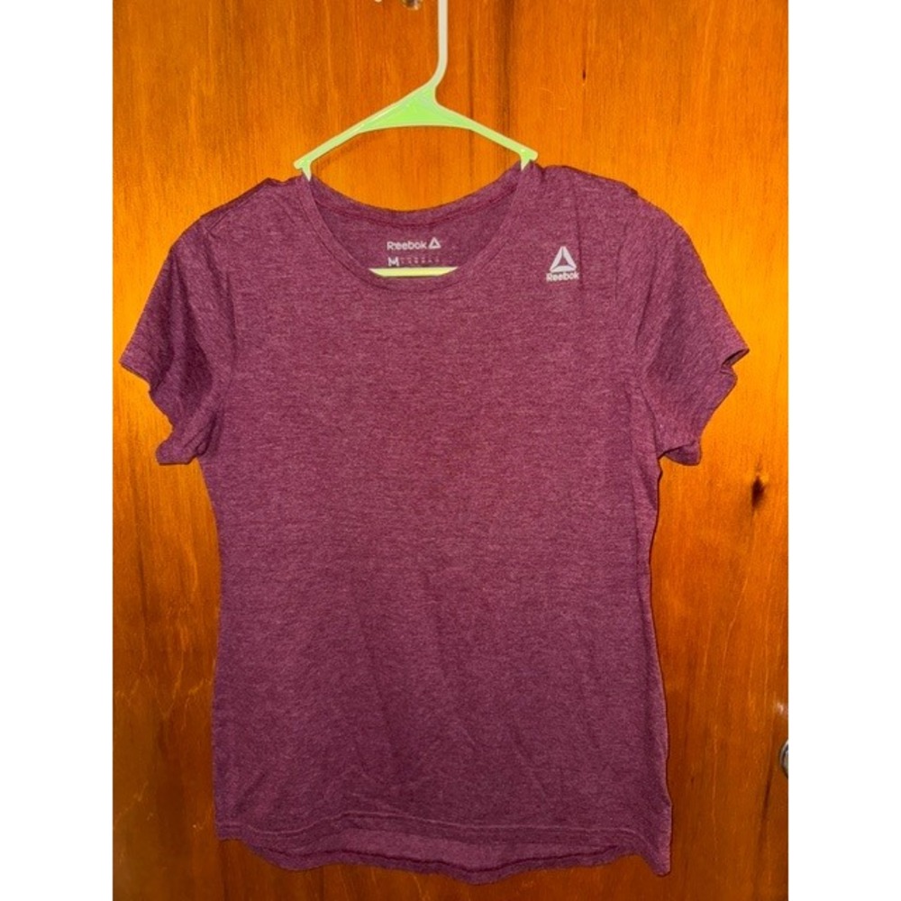 Reebok Womens Heather Maroon Delta Logo Performance Short Sleeve T-Shirt SZ M B